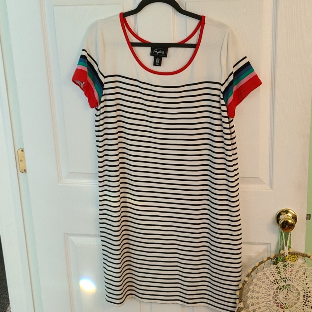Striped T-shirt Dress, B&W, colorful, Soft, XL